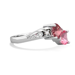 Pink Tourmaline Snuggling Hearts 14K White Gold ring R2178