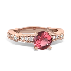 Pink Tourmaline Sparkling Tiara 6Mm Round 14K Rose Gold ring R26296RD