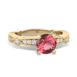Pink Tourmaline Sparkling Tiara 6Mm Round 14K Yellow Gold ring R26296RD
