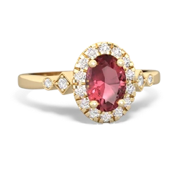 Pink Tourmaline Antique-Style Halo 14K Yellow Gold ring R5720