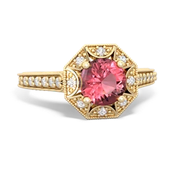 Pink Tourmaline Art-Deco Starburst 14K Yellow Gold ring R5520