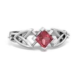Pink Tourmaline Celtic Knot Princess 14K White Gold ring R3349