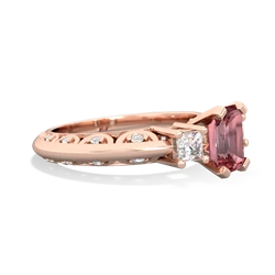 Pink Tourmaline Art Deco Diamond 7X5 Emerald-Cut Engagement 14K Rose Gold ring R20017EM
