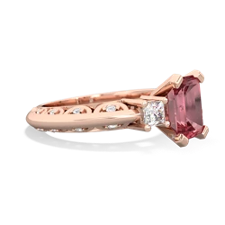 Pink Tourmaline Art Deco Diamond 8X6 Emerald-Cut Engagement 14K Rose Gold ring R20018EM