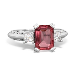 Pink Tourmaline Art Deco Diamond 8X6 Emerald-Cut Engagement 14K White Gold ring R20018EM