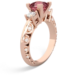Pink Tourmaline Art Deco Diamond Engagement 6Mm Princess 14K Rose Gold ring R2001