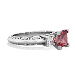 Pink Tourmaline Art Deco Diamond Engagement 6Mm Princess 14K White Gold ring R2001