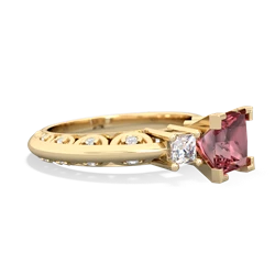 Pink Tourmaline Art Deco Diamond Engagement 6Mm Princess 14K Yellow Gold ring R2001