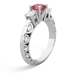 Pink Tourmaline Art Deco Diamond 6Mm Round Engagment 14K White Gold ring R2003
