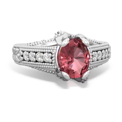 Pink Tourmaline Antique Style Milgrain Diamond 14K White Gold ring R2028