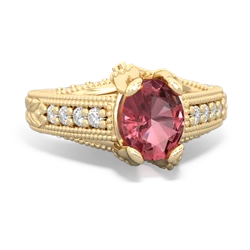 Pink Tourmaline Antique Style Milgrain Diamond 14K Yellow Gold ring R2028