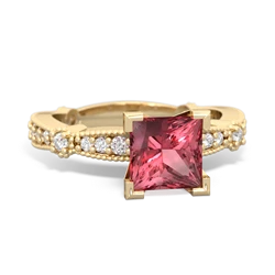Pink Tourmaline Sparkling Tiara 6Mm Princess 14K Yellow Gold ring R26296SQ