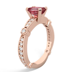 Pink Tourmaline Sparkling Tiara 7X5mm Emerald-Cut 14K Rose Gold ring R26297EM