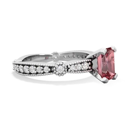 Pink Tourmaline Sparkling Tiara 7X5mm Emerald-Cut 14K White Gold ring R26297EM