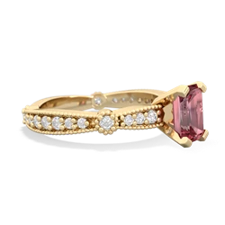 Pink Tourmaline Sparkling Tiara 7X5mm Emerald-Cut 14K Yellow Gold ring R26297EM