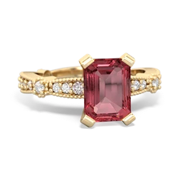 Pink Tourmaline Sparkling Tiara 8X6 Emerald-Cut 14K Yellow Gold ring R26298EM