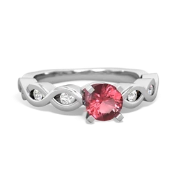 Pink Tourmaline Infinity 5Mm Round Engagement 14K White Gold ring R26315RD