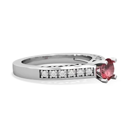 Pink Tourmaline Art Deco Engagement 5Mm Round 14K White Gold ring R26355RD