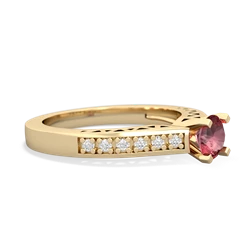 Pink Tourmaline Art Deco Engagement 5Mm Round 14K Yellow Gold ring R26355RD