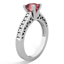 Pink Tourmaline Art Deco Engagement 5Mm Square 14K White Gold ring R26355SQ