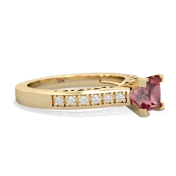 Pink Tourmaline Art Deco Engagement 5Mm Square 14K Yellow Gold ring R26355SQ