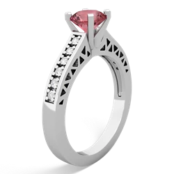 Pink Tourmaline Art Deco Engagement 6Mm Round 14K White Gold ring R26356RD