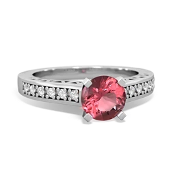 Pink Tourmaline Art Deco Engagement 6Mm Round 14K White Gold ring R26356RD