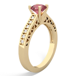 Pink Tourmaline Art Deco Engagement 6Mm Round 14K Yellow Gold ring R26356RD