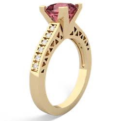 Pink Tourmaline Art Deco Engagement 6Mm Princess 14K Yellow Gold ring R26356SQ