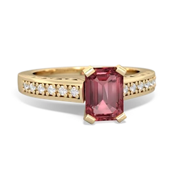 Pink Tourmaline Art Deco Engagement 7X5mm Emerald-Cut 14K Yellow Gold ring R26357EM