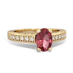 Pink Tourmaline Art Deco Engagement 7X5mm Oval 14K Yellow Gold ring R26357VL