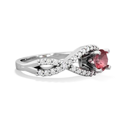 Pink Tourmaline Diamond Twist 5Mm Round Engagment  14K White Gold ring R26405RD
