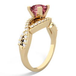Pink Tourmaline Diamond Twist 5Mm Square Engagment  14K Yellow Gold ring R26405SQ