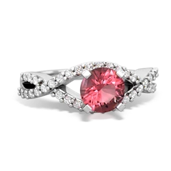 Pink Tourmaline Diamond Twist 6Mm Round Engagment  14K White Gold ring R26406RD