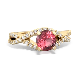 Pink Tourmaline Diamond Twist 6Mm Round Engagment  14K Yellow Gold ring R26406RD