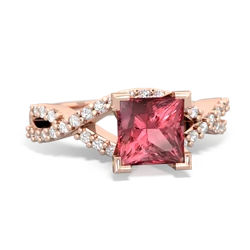 Pink Tourmaline Diamond Twist 6Mm Princess Engagment  14K Rose Gold ring R26406SQ