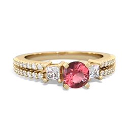 Pink Tourmaline Classic 5Mm Round Engagement 14K Yellow Gold ring R26435RD