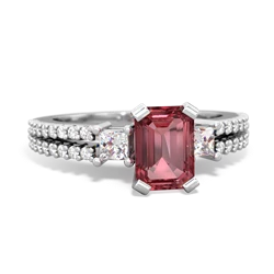 Pink Tourmaline Classic 7X5mm Emerald-Cut Engagement 14K White Gold ring R26437EM
