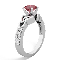 Pink Tourmaline Celtic Knot 6Mm Round Engagement 14K White Gold ring R26446RD