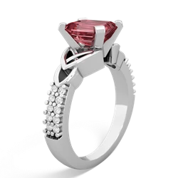 Pink Tourmaline Celtic Knot 8X6 Emerald-Cut Engagement 14K White Gold ring R26448EM