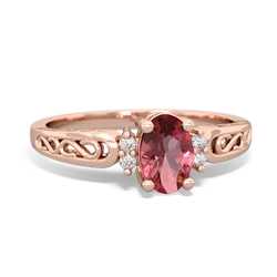 Pink Tourmaline Filligree Scroll Oval 14K Rose Gold ring R0812