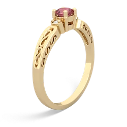 Pink Tourmaline Filligree Scroll Round 14K Yellow Gold ring R0829