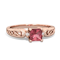 Pink Tourmaline Filligree Scroll Square 14K Rose Gold ring R2430