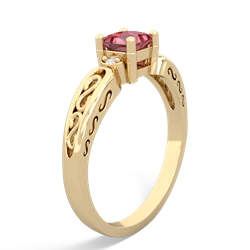 Pink Tourmaline Filligree Scroll Square 14K Yellow Gold ring R2430