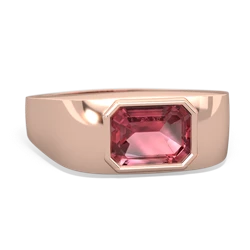 Pink Tourmaline Men's Emerald-Cut Bezel 14K Rose Gold ring R0410