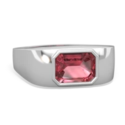 Pink Tourmaline Men's Emerald-Cut Bezel 14K White Gold ring R0410