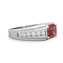Pink Tourmaline Men's Diamond Channel 14K White Gold ring R0500