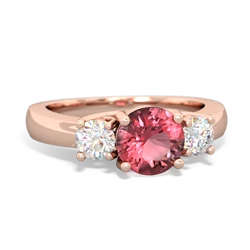 Pink Tourmaline Diamond Three Stone Round Trellis 14K Rose Gold ring R4018