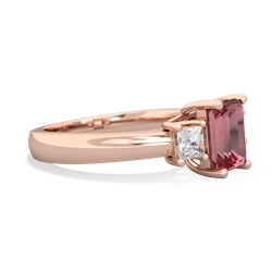 Pink Tourmaline Diamond Three Stone Emerald-Cut Trellis 14K Rose Gold ring R4021