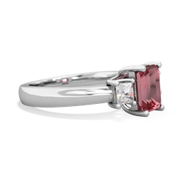 Pink Tourmaline Diamond Three Stone Emerald-Cut Trellis 14K White Gold ring R4021